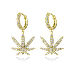 Hip hop zircon maple leaf earrings