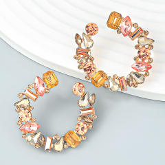 Luxury c shape rhinestone statement ear studs