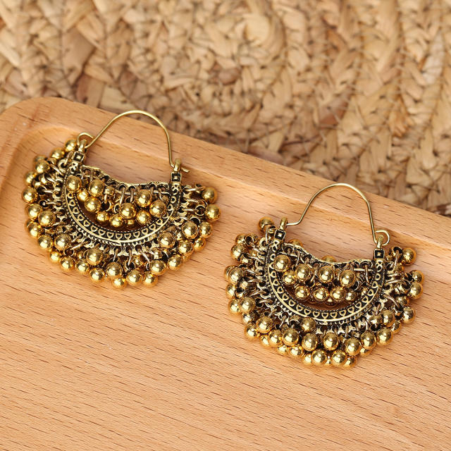 Hollow out metal beaded jhumka earrings