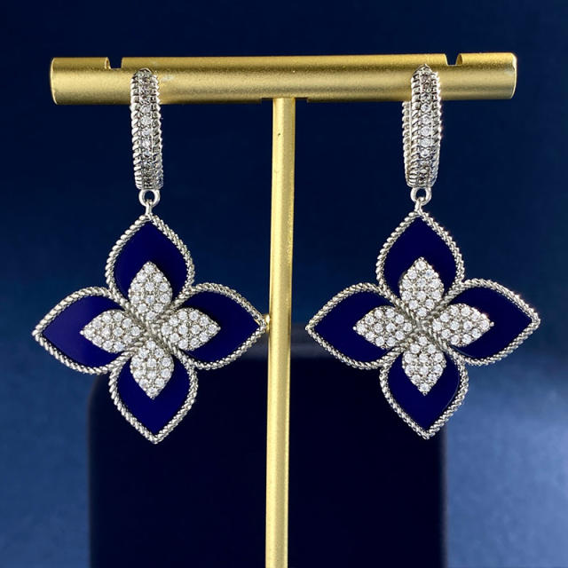 Classic rhinestone clover colorful dangle earrings