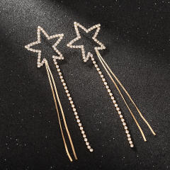 Delicate rhinestone star long earrings