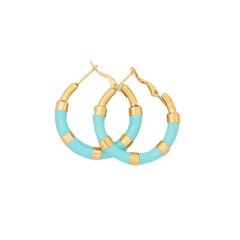Color enamel stainless steel bamboo hoop earrings