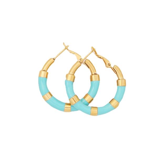 Color enamel stainless steel bamboo hoop earrings