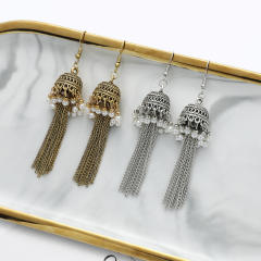 Boho chain tassel jhumka earrings for women