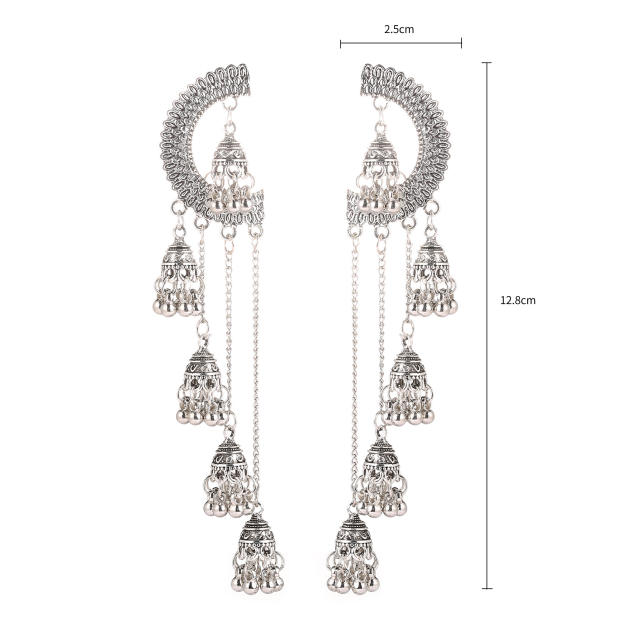 Creative hollow bell long tassel jhumka earrings