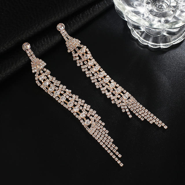 New arrival pave setting rhinestone long earrings