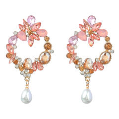 Geometric shape rhinestone pearl earrings