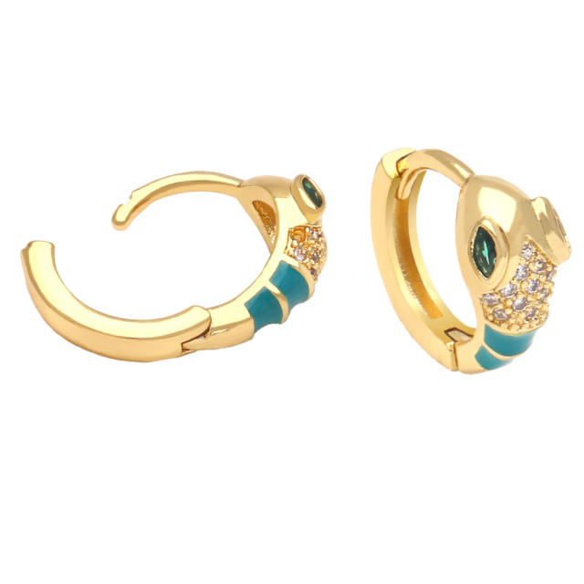 Enamel snake copper huggie earrings