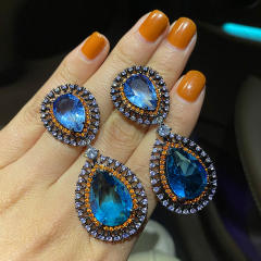 Luxury blue color cubic zircon drop earrings for women