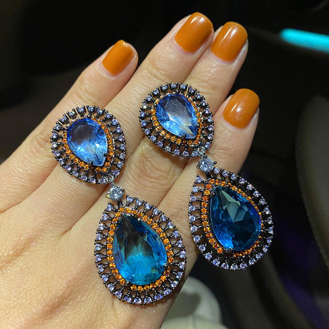 Luxury blue color cubic zircon drop earrings for women