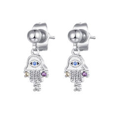 Unique evil eye hamsa hand huggie earrings