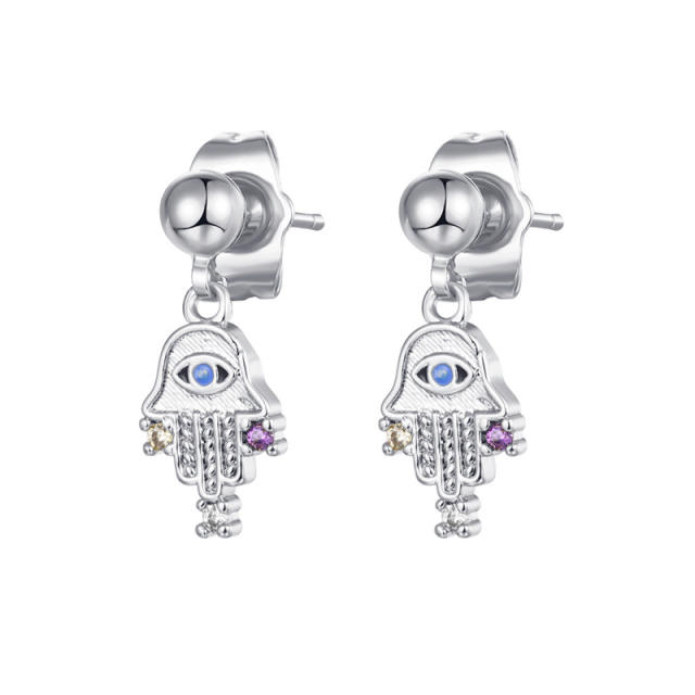 Unique evil eye hamsa hand huggie earrings