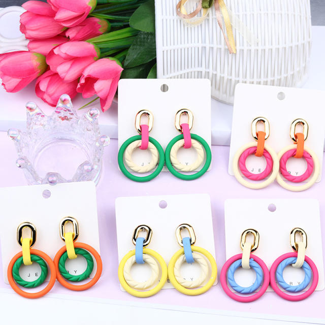 Geometric ring shape colorful dangle earrings