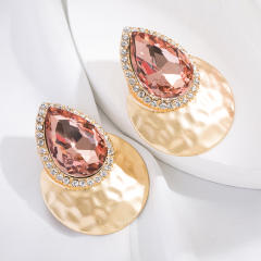 Dropped glass crystal metal feeling ear studs