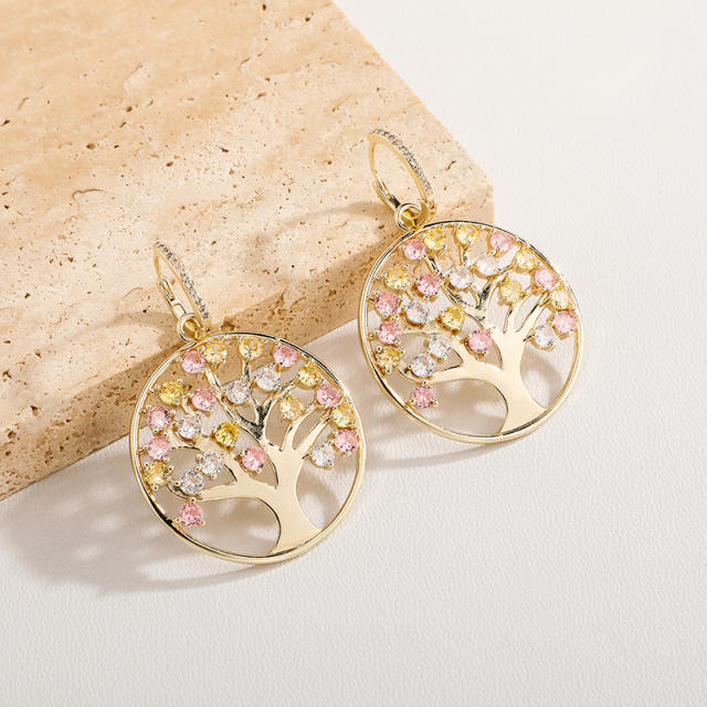 Hip hop zircon tree of life pendant earrings
