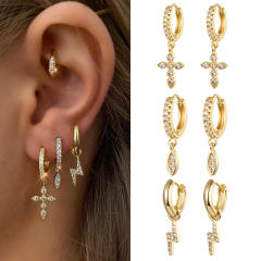 Rhinestone flash cross tiny huggie earrings