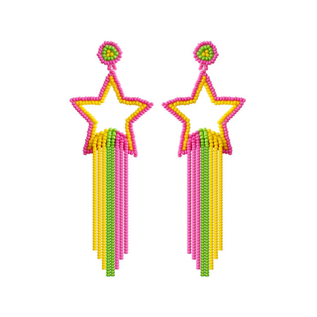 Handmade color beaded tassel star dangle earrings