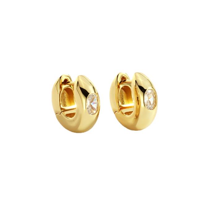 INS chunky huggie earrings with cubic zircon