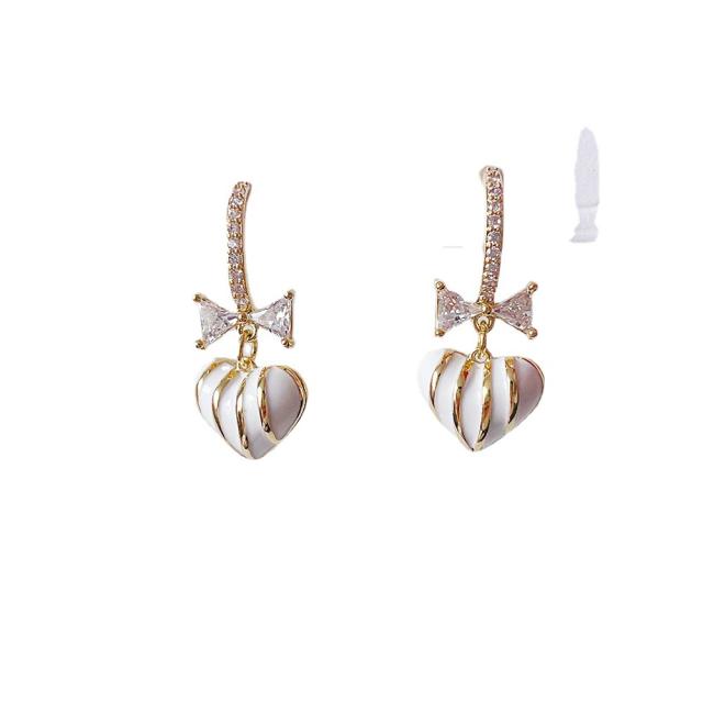 Fashion inlaid zircon bow love heart earrings