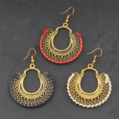 Boho vintage hollow out round charm dangle earrings