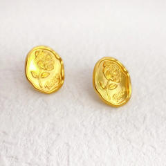 Embossed rose rose pattern vintage ear studs