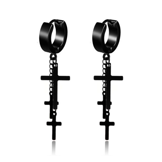 Black punk titanium steel earrings