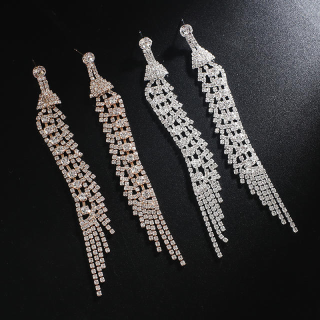 New arrival pave setting rhinestone long earrings