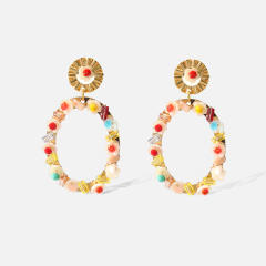 Handmade wireline color stone geometric earrings