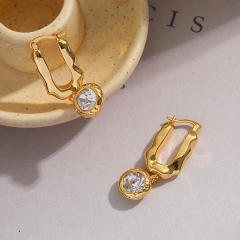 18KG Round cubic zircon charm geometric dangle earrings