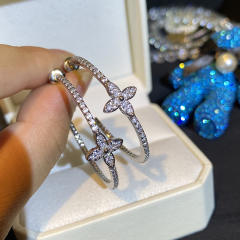 Classic diamond clover open hoop earrings