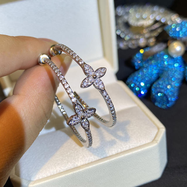Classic diamond clover open hoop earrings