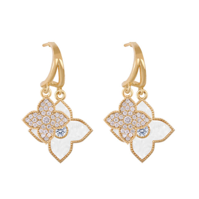 Korean fashion rhinestone color clover earrings