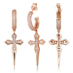 Hip hop zircon cross earrings