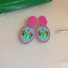 Summer green color seriex geometric ear studs