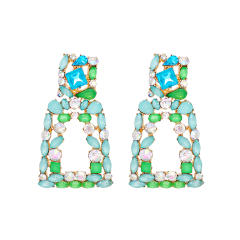 Geometric color glass crystal rhinestone dangle earrings