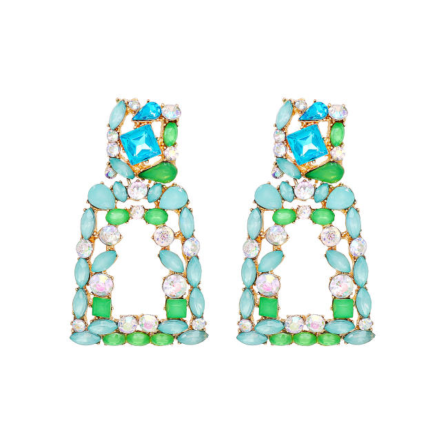 Geometric color glass crystal rhinestone dangle earrings