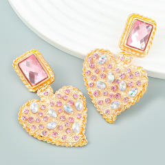 INS popular rhinestone setting heart earrings