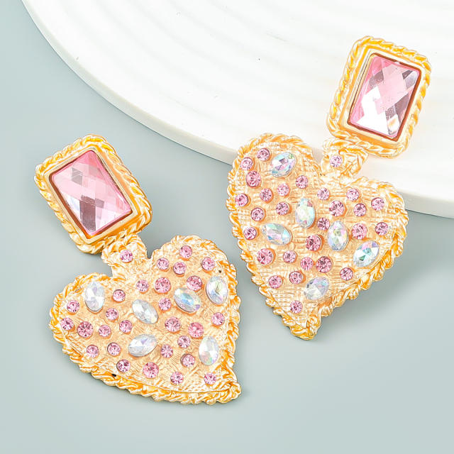 INS popular rhinestone setting heart earrings
