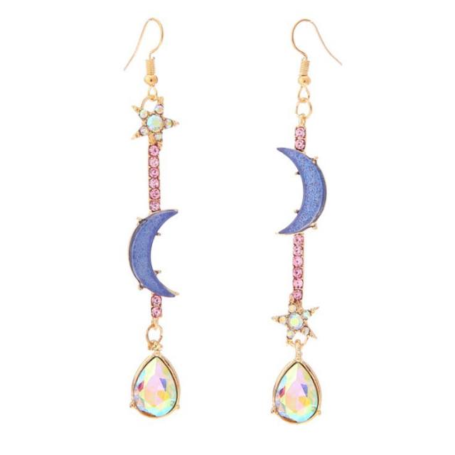 Asymmetric blue moon star earrings