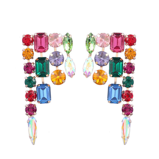 Geometric design statement rhinestone earrings