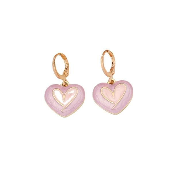 Korean fashion enamel heart huggie earrings