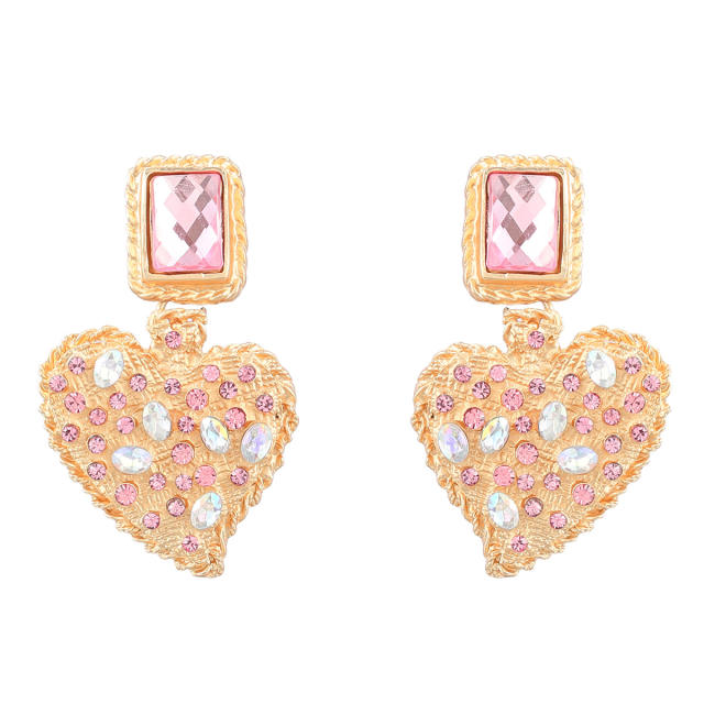 INS popular rhinestone setting heart earrings