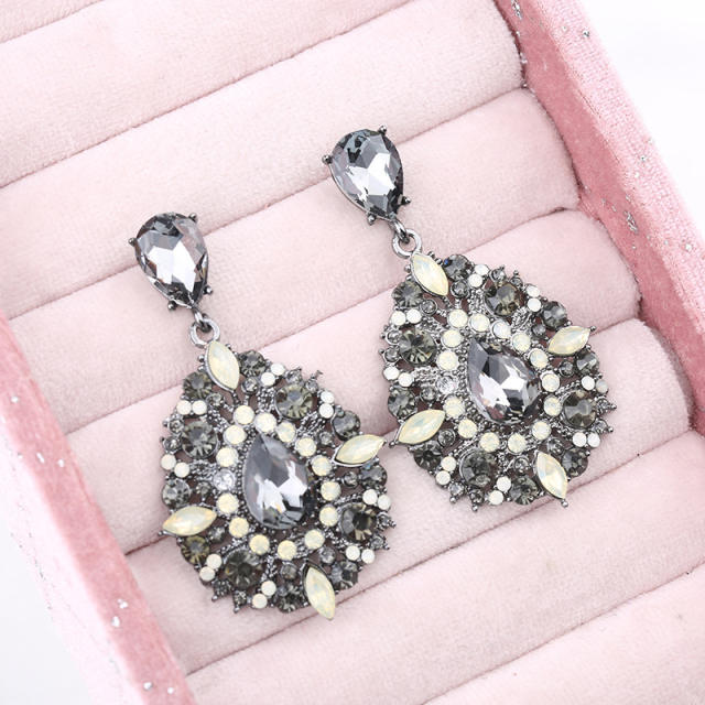 Black color glass crystal drop earrings for women