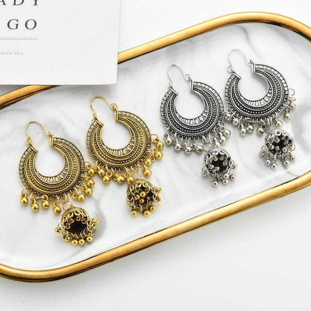 Vintage bell shape metal jhumka earrings for women