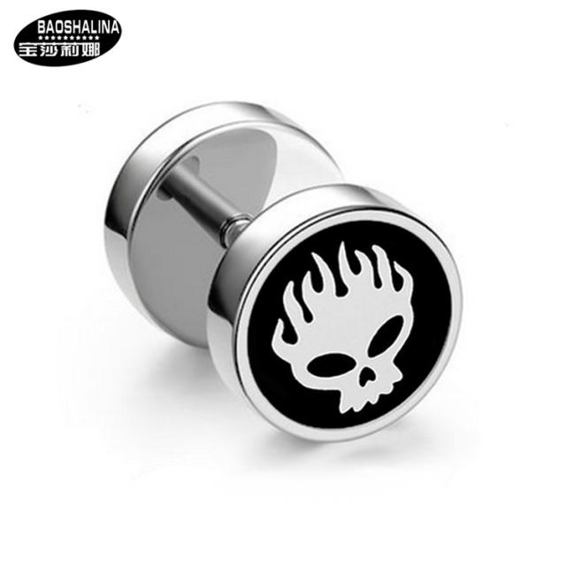Pentagram titanium dumbbell black earings