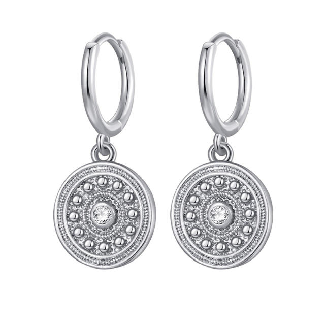 Vintage evil eye coin charm huggie earrings