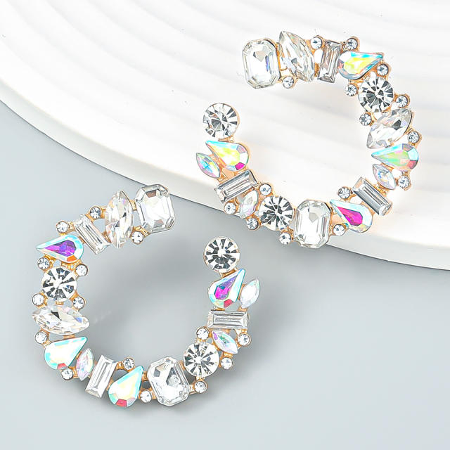 Luxury c shape rhinestone statement ear studs