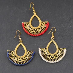 Vintage hollow out fan shape dangle earrings set