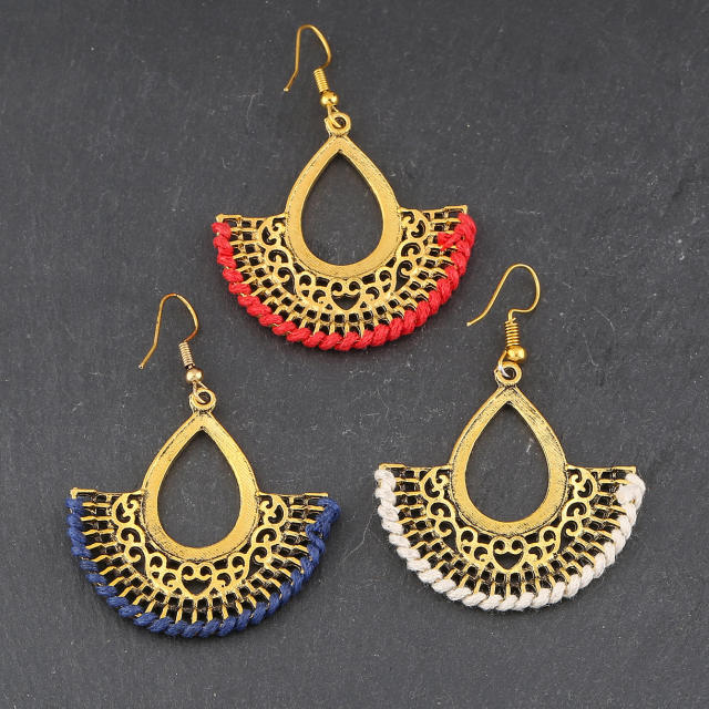 Vintage hollow out fan shape dangle earrings set
