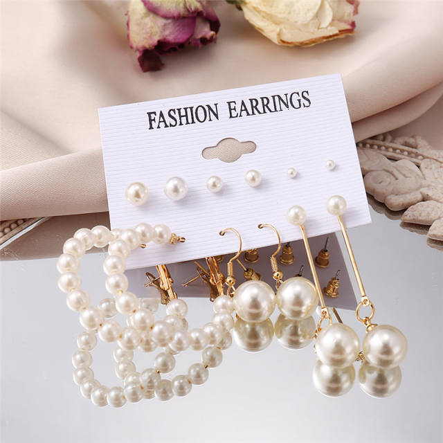 6 pair easy match pearl earrings set